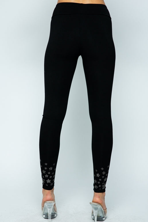 Vocal Rhinestone Stars Leggings - Black