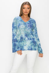 T-Party Romantic Sheer Lace Tie Dye Blouse - Sea Blue