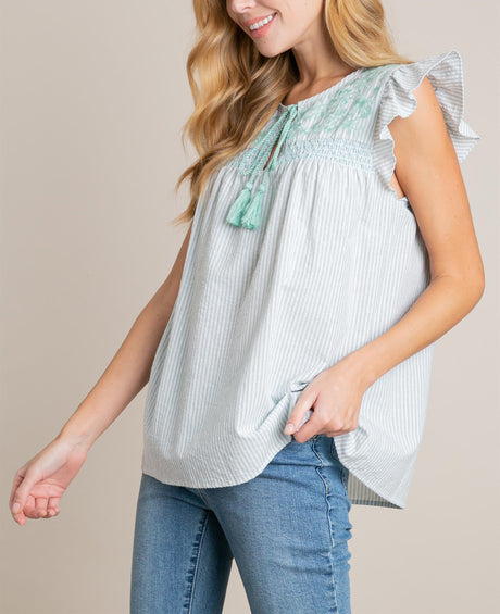 L Love Pinstripe Blouse - Mint