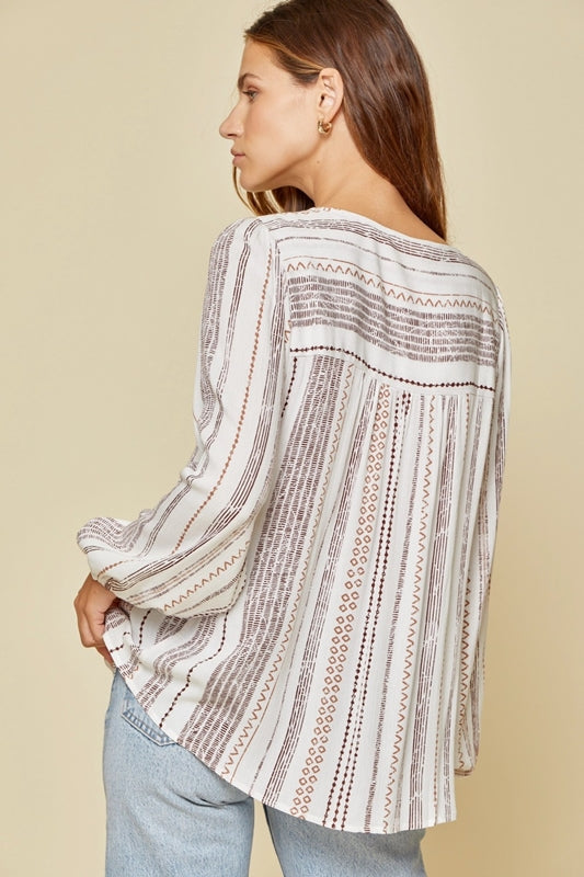 Savanna Jane Bib Embroidery Blouse - Ivory/Mocha