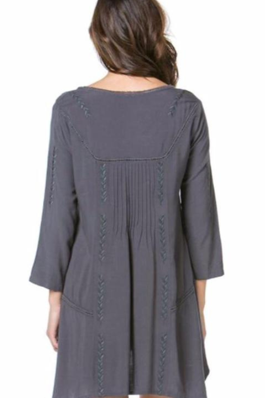 Monoreno Arrow Embroidered Handkerchief Tunic - Charcoal