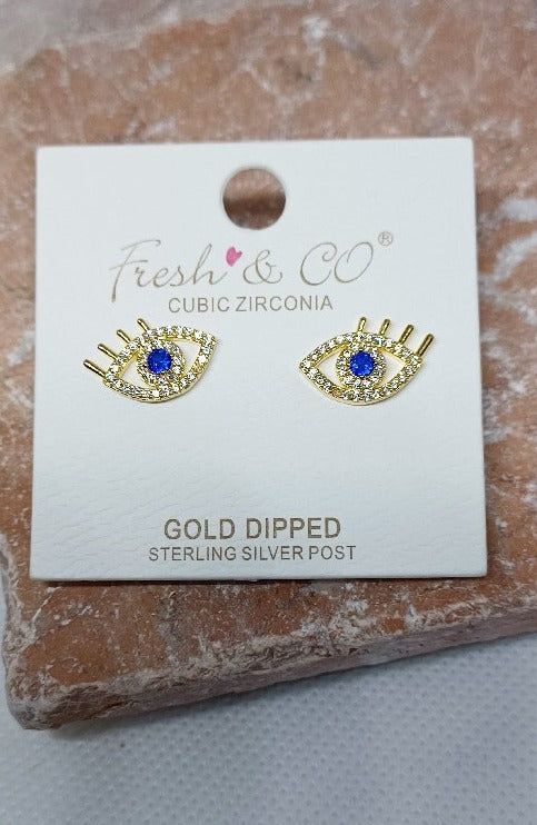 Cubic Zirconia Navy Eye & Eyelash Earrings