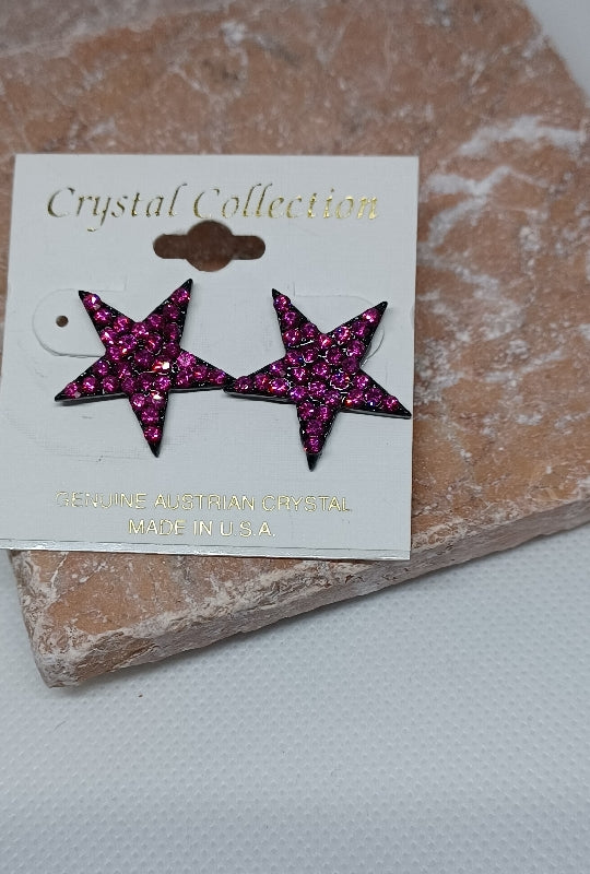 Genuine Austrian Crystal Star Earrings - Magenta
