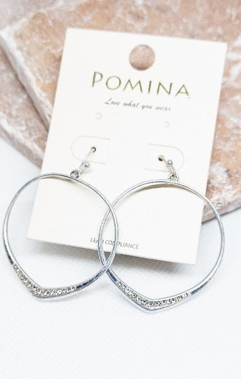Matte Silver Oval Rhinestone Accent Earrings