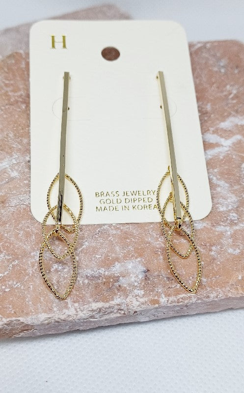 Bar & Dangle Leaves Earrings - Gold