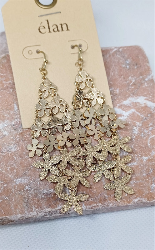 Floral Tier Dangle Earrings - Gold