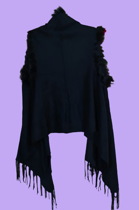 Origami Scarf Drape Faux Fur Sweater Vest - Black