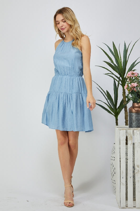 L Love Halter Neck Soft Dress - Denim Blue