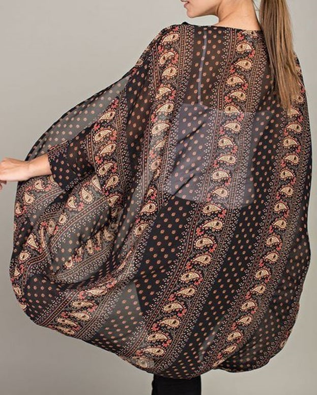 Lazy Days Dolman Paisley Kimono - Black