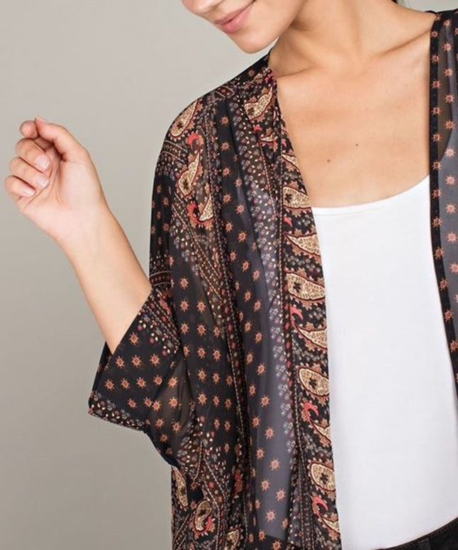 Lazy Days Dolman Paisley Kimono - Black