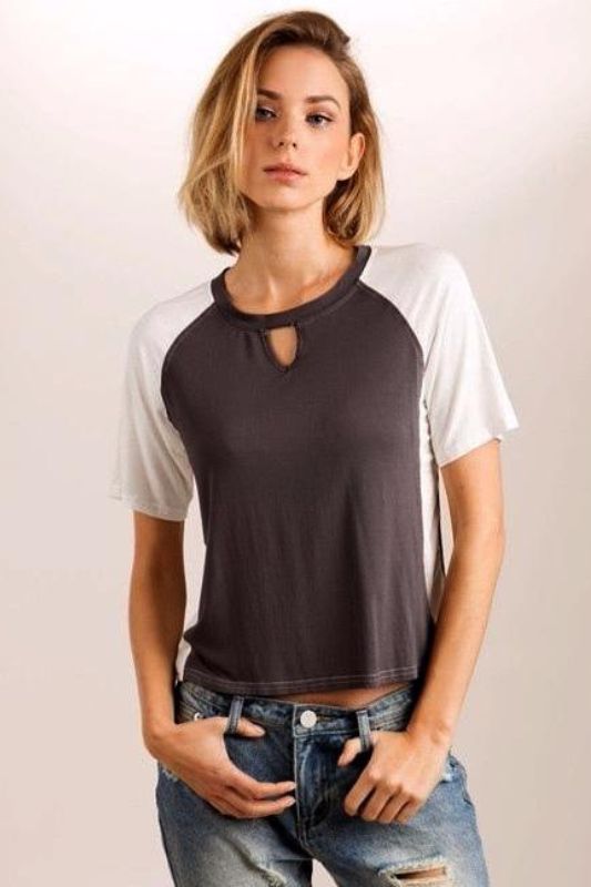 POL Short Tee Top - Charcoal