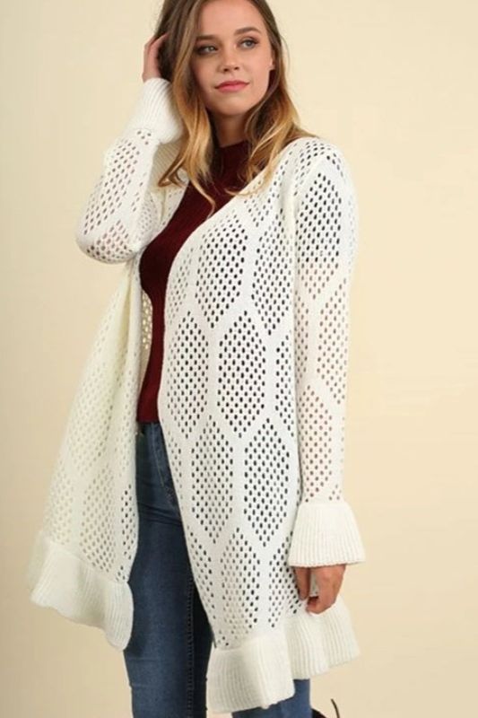 Umgee Ruffle Crochet Cardigan Sweater - Ivory