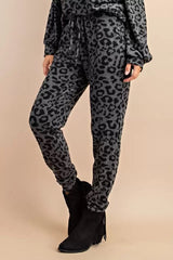 Leopard Plush Lounge Jogger Pants - Charcoal/Black