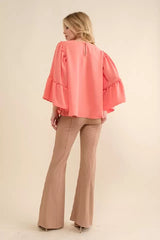 143 Story Ruffle Flare Sleeves Top - Orange