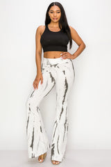 T-Party Foldover Yoga Tie Dye Flare Pants - Grey/Ivory