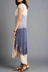 Entro Ribbed Knit Long Vest - Blue Multi