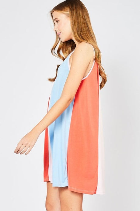 Colorblock Cozy Vacay Beach Dress - Red Orange Combo