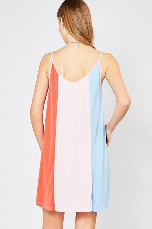 Colorblock Cozy Vacay Beach Dress - Red Orange Combo