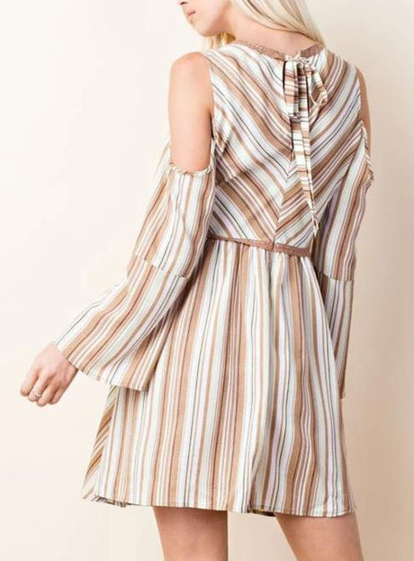 L Love Fit N Flare Cold Shoulder Dress - Tan