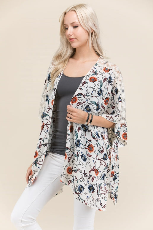 Floral Sunburst Lace Kimono - Ivory