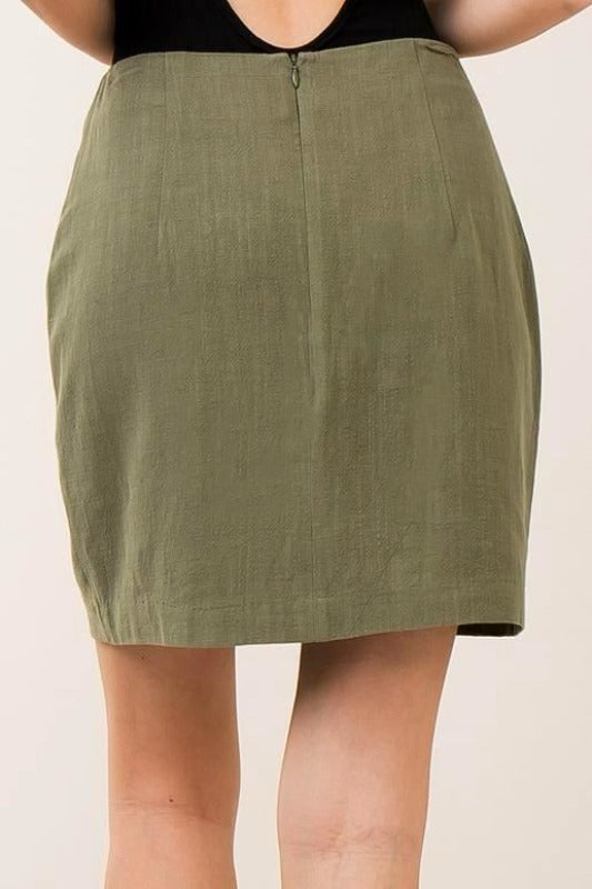 Entro Linen Embroidered Mini Skirt - Olive