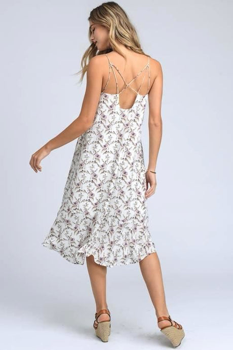 Doe & Rae Small Flowers Ruffle Midi Dress - Ivory