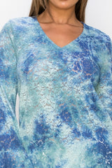 T-Party Romantic Sheer Lace Tie Dye Blouse - Sea Blue