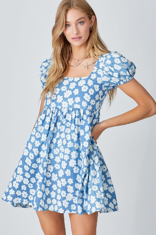 Baevely  Floral Print Mini Dress - Blue