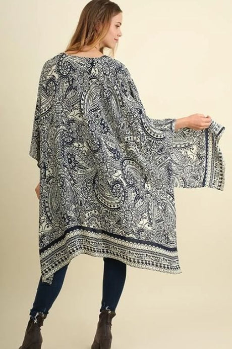 Umgee Oversized Print Kimono - Navy