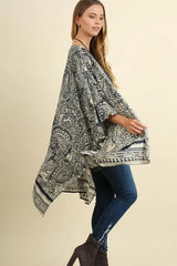 Umgee Oversized Print Kimono - Navy