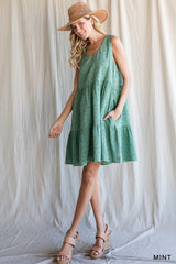 Gauze Ditsy Floral Print Tier Dress - Mint