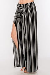 Split Front Chic Striped Pants - Black