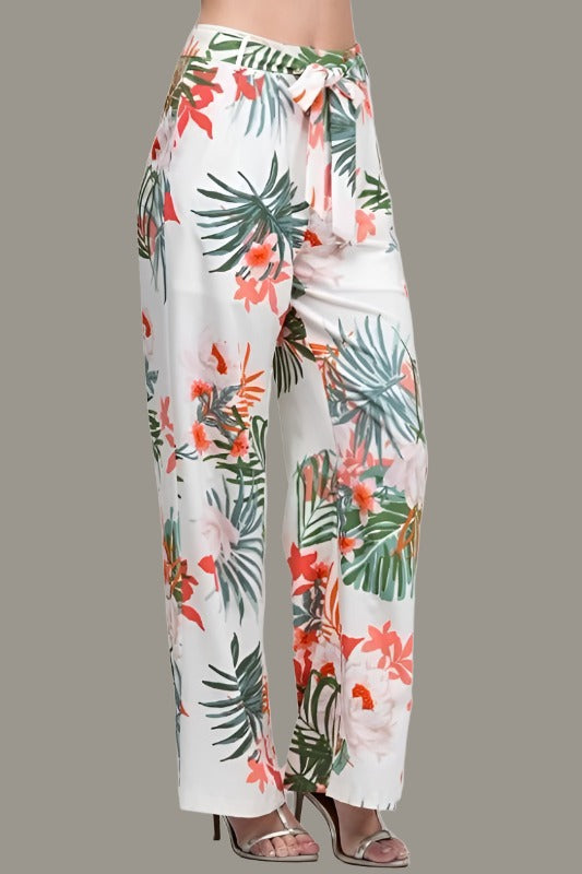Hyfve Tropical Print Dressy Pants - Cream
