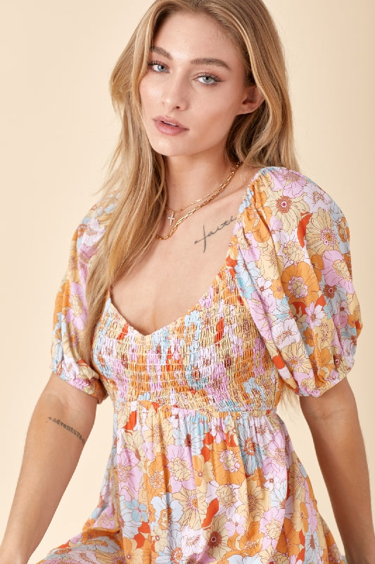 Baevely Open Back Floral Print Sweetheart Midi Dress - Multi