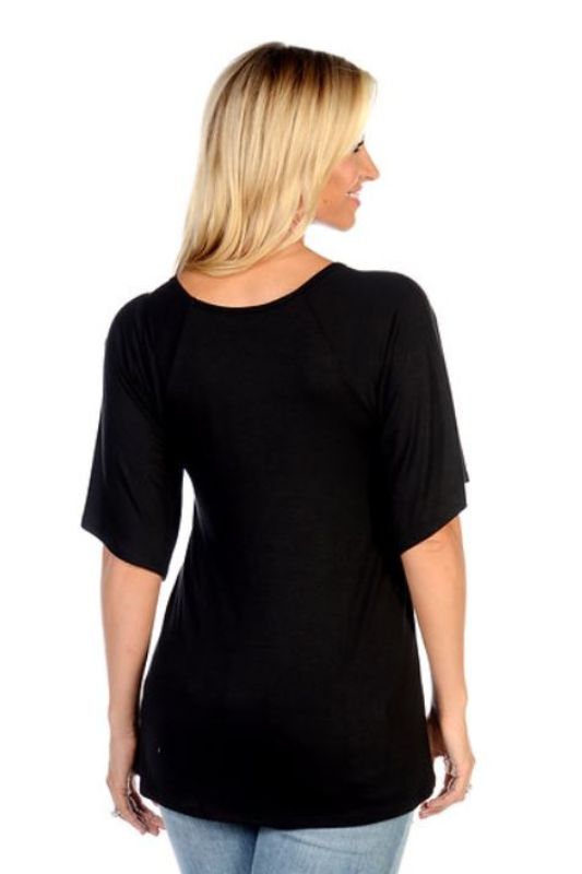 Feathers Jersey Cut Out Bronze Foil Top - Black