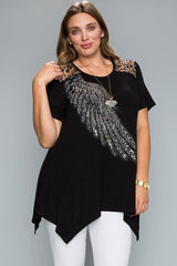 Vocal Wing Lace Animal Print Plus Tunic - Black