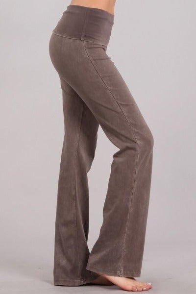Womens Boot Cut Small Yoga Pants Foldover Waistband, Cotton