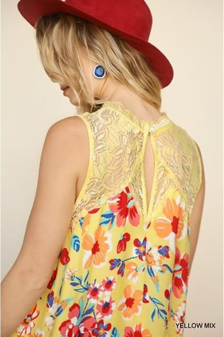 Umgee Floral Swing Lacey Dress - Yellow