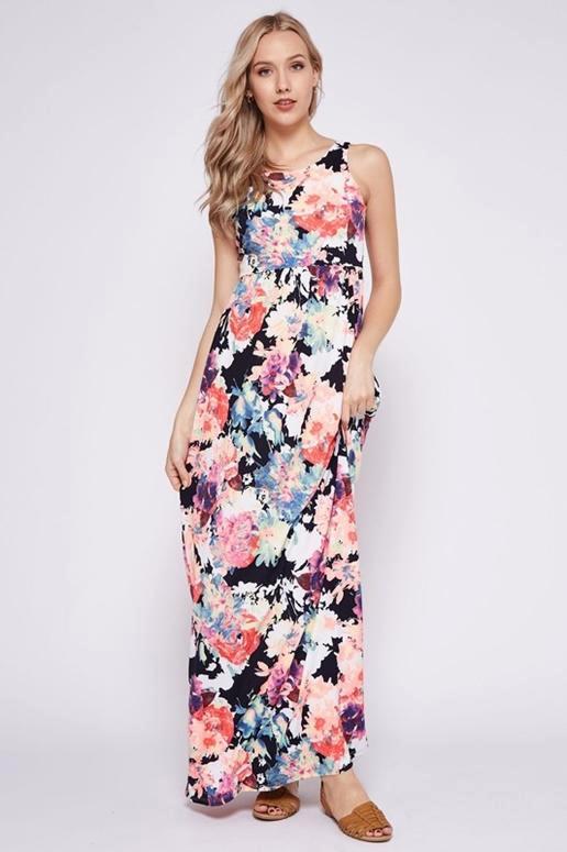 Beeson Floral Racer Back Maxi Dress - Multicolor