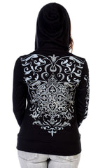 Vintage Crystal Scroll Graphic Hoodie - Black