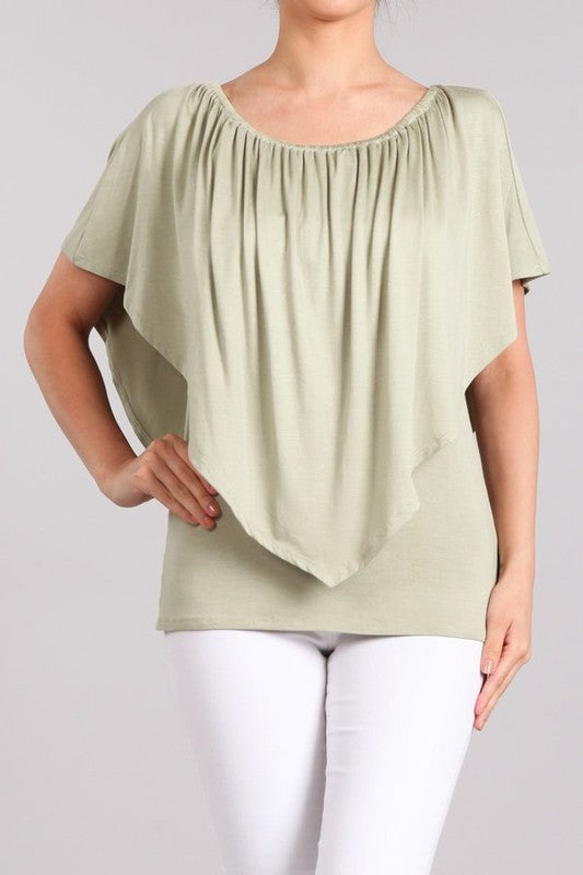 Chatoyant On/Off Shoulder Layer Neckline Top - Orchid or Sage