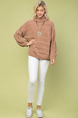 Main Strip Chenille Turtleneck Top - Camel