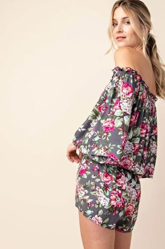 Kori Floral Print Romper - Gray