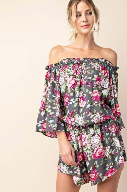 Kori Floral Print Romper - Gray