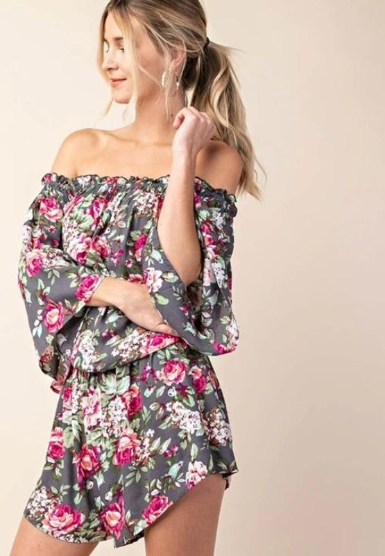 Kori Floral Print Romper - Gray