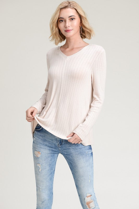 Doe & Rae Ribbed V Neck Cross Back Top - Avocado or Taupe