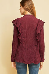 Entro Plisse Ruffle Blouse - Wine