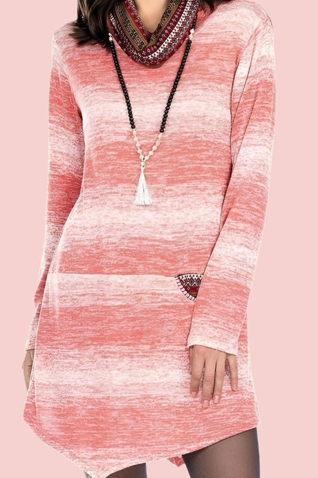 Yak & Yeti Cowl Sweater Tunic Dress - Flamingo