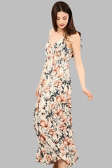 Peach Love Floral Tiered Maxi Dress - Cream Blue