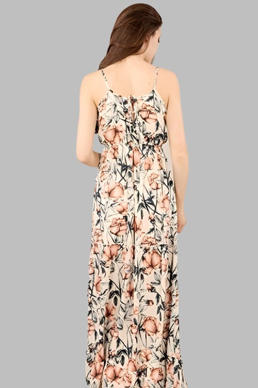 Peach Love Floral Tiered Maxi Dress - Cream Blue